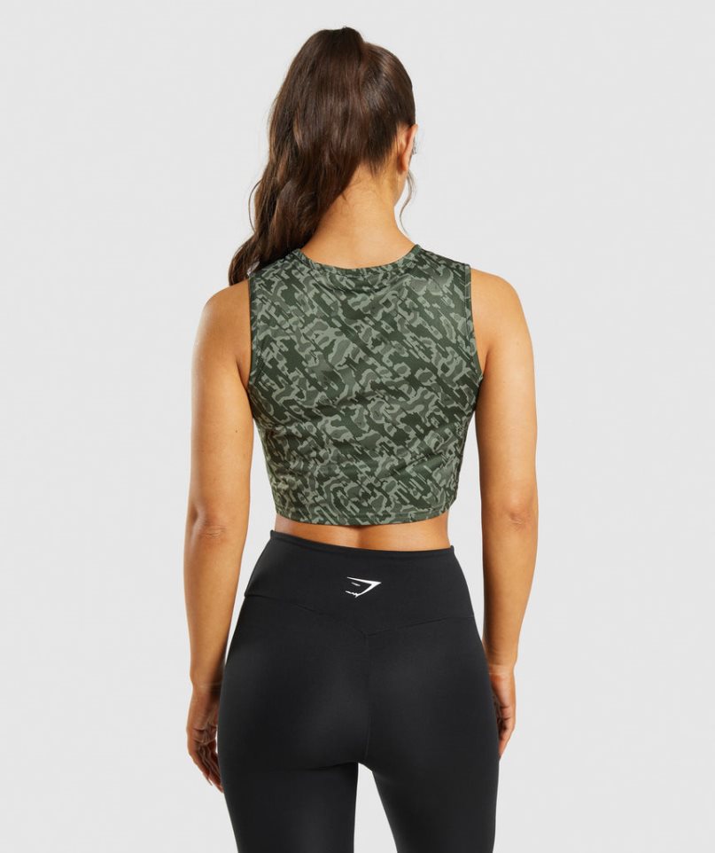 Women's Gymshark Training Crop Tanks Green | CA 56381D